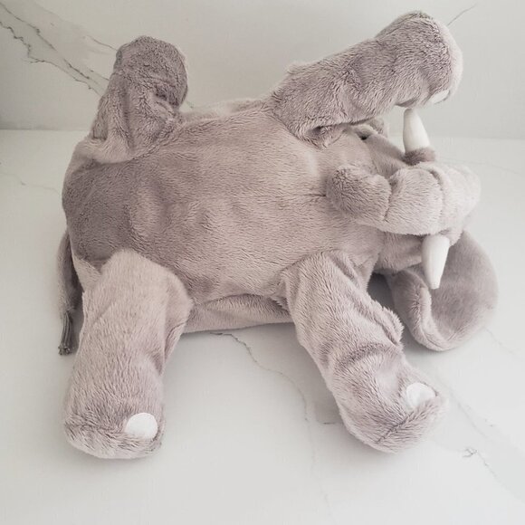 Plush Light Grey Elephant Floppy  Ears White Tusks Blue Eyes Soft Stuffed - Picture 2 of 5